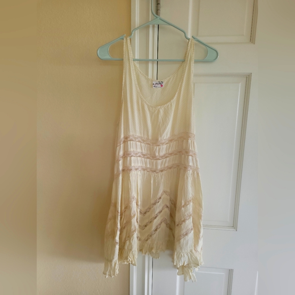 Free People Voile and Lace Trapeze Slip Tea/White M